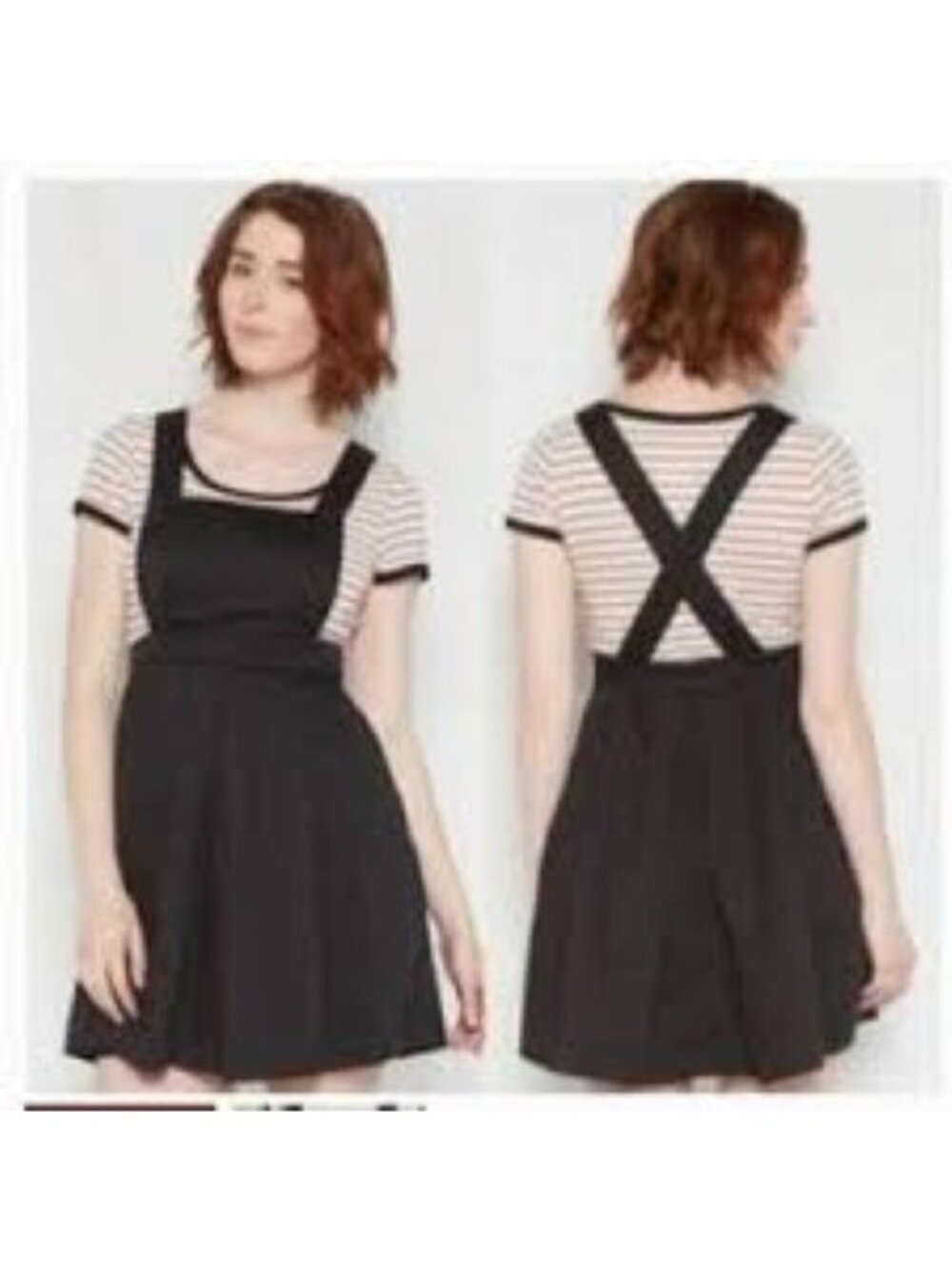 ModCloth Sunny Girl Pinafore Jumper Dress Women's Large L Black Pleated Pockets